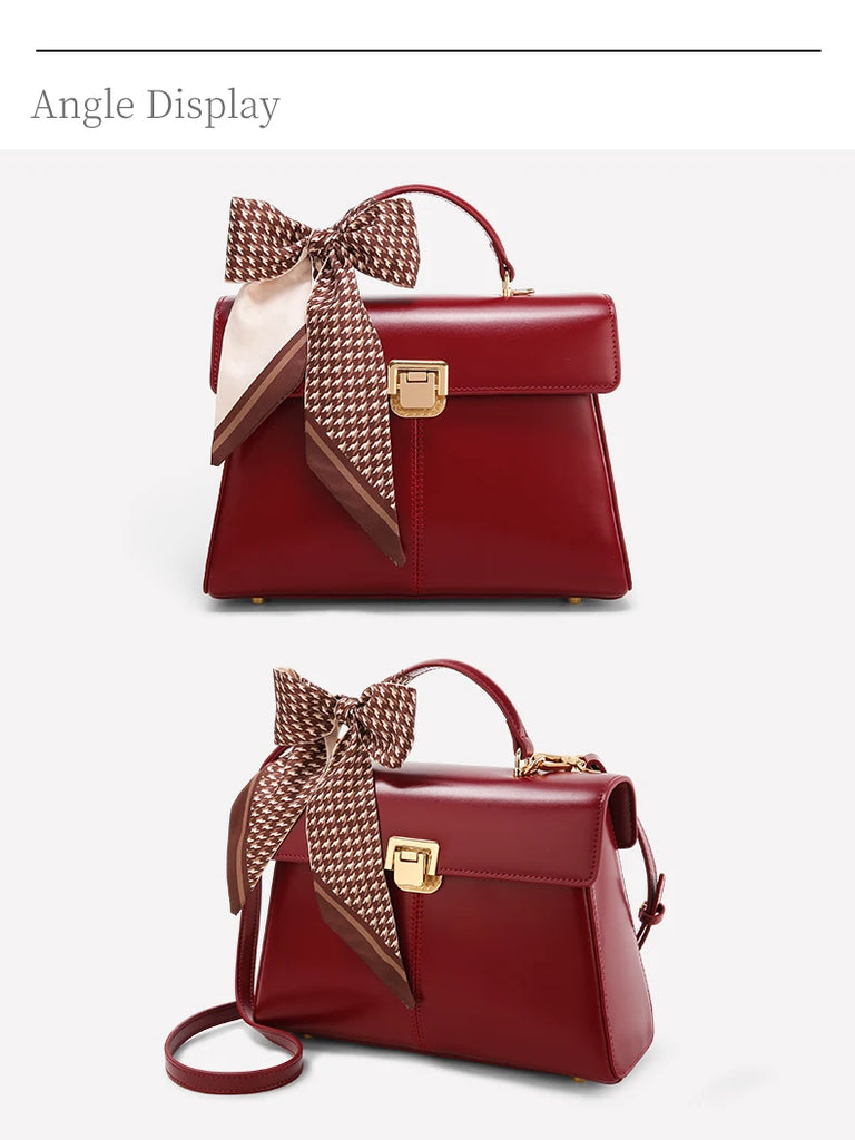 ITAMOOD Genuine Leather Handbag with Scarf | Luxury Designer Trendy Shoulder Bag Solid Color Commuting Bag | bags for women gift