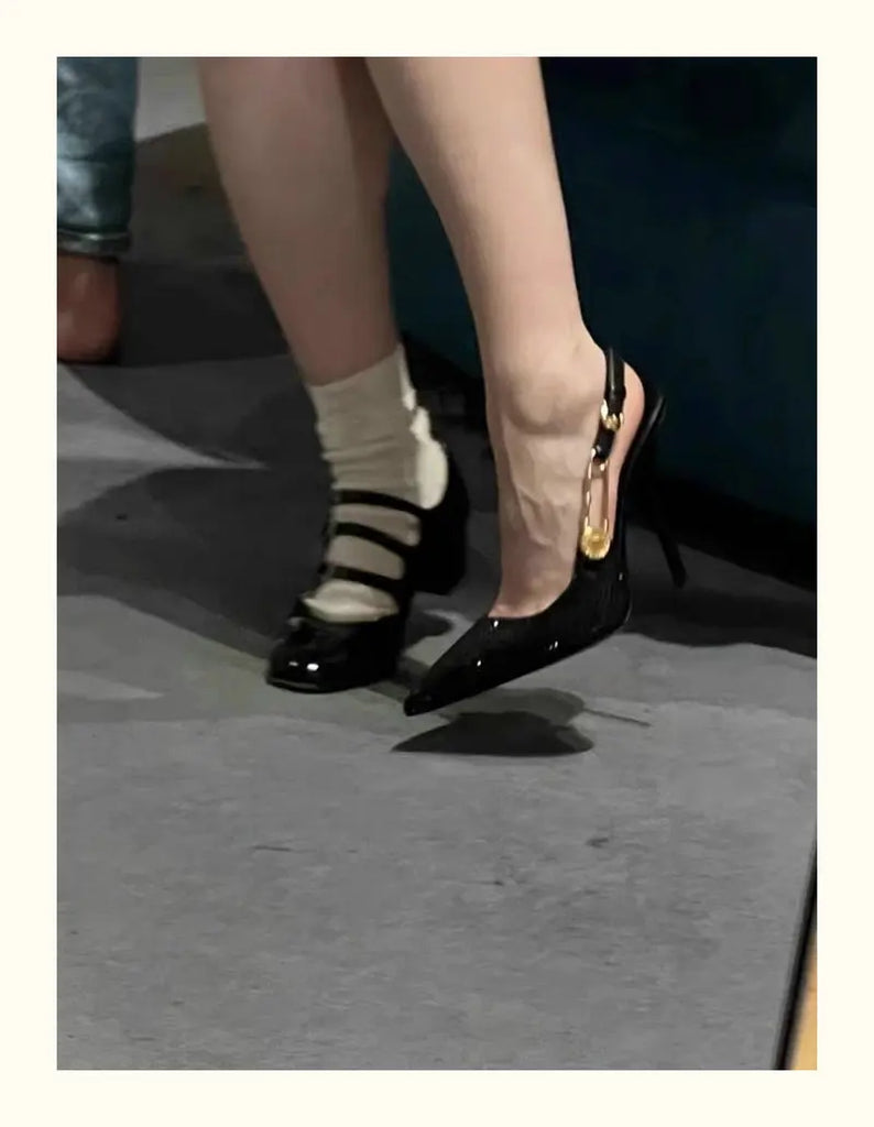 Bling Diamond High Heels Women 2025 Spring Pumps New Pointy Head After Empty Sexy Metal Girl Temperament Baotou French Sandals