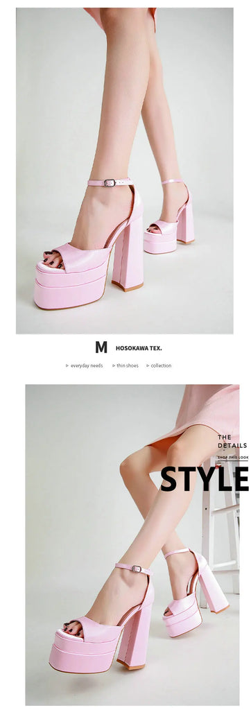 Summer Square‑Head Satin High Heels