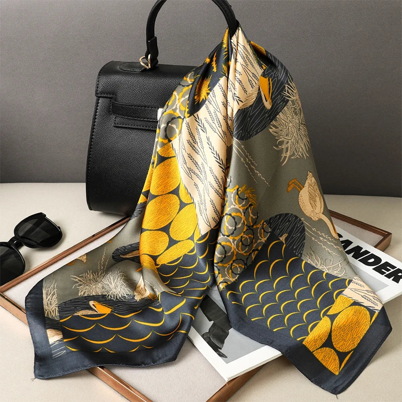 Luxury Brand Square Silk Scarf Women Hairband Design Printed Small Satin Shawls Foulard Neckerchief Female Headbands Bandana