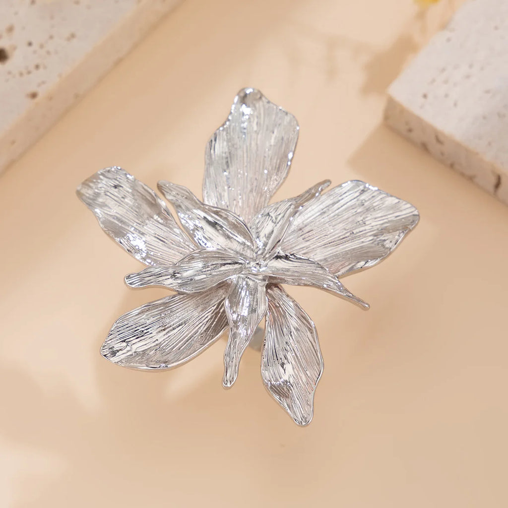 Personality Design Double Layered Big Flower Ring for Women Trend Punk Party Adjustable Finger Rings Fashion Jewelry Gift