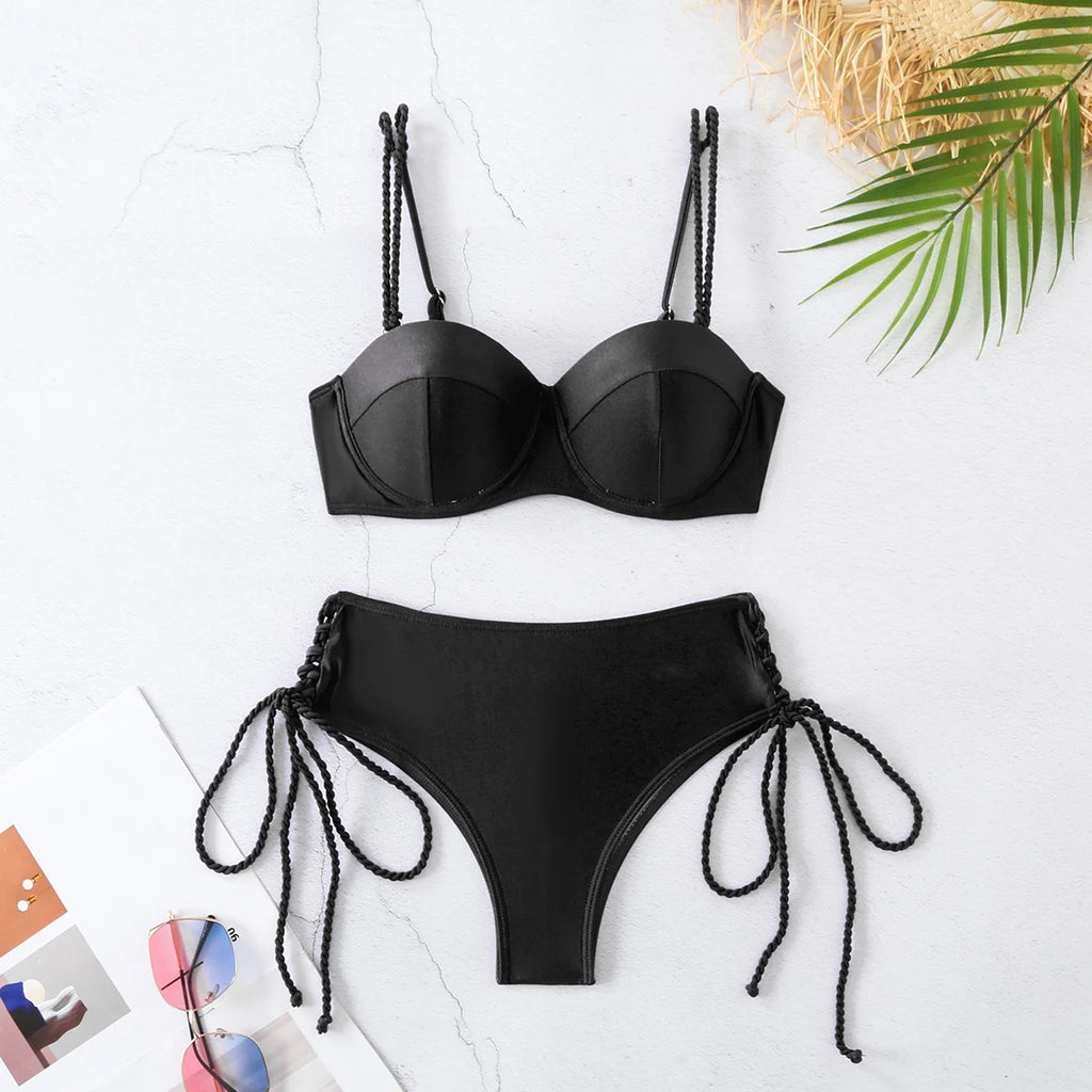 Women’s High‑Waist Underwire Bikini – Push‑Up Two‑Piece Swimsuit, Summer Beachwear SetUnderwire Bikini Swimsuit High Waist Swimwear for Women Push Up Two Piece Bathing Suits Push Up Summer Female