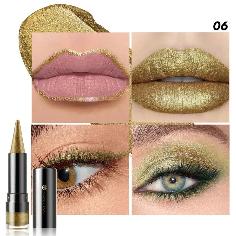 NEW 2 IN 1 Pearlescent Eye Shadow Pen Pointed Eyeliner Stick Caramel Brown Black Eyeshadow Makeup Silky Smooth Lasting Eyeshadow