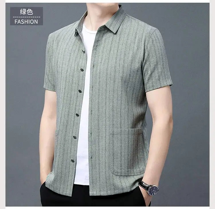 Gray Textured Short‑Sleeve Shirt