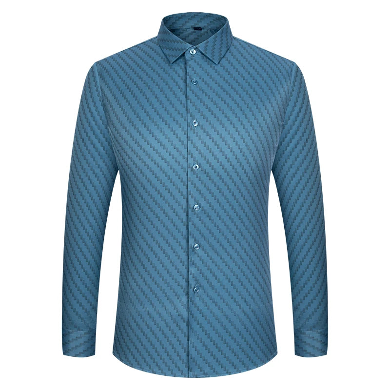 Men Long Sleeve Shirts Fashion Print Plaid Wrinkle Resistant Non Ironing Stripe Man Clothing Casual Smart Business Dress Shirts