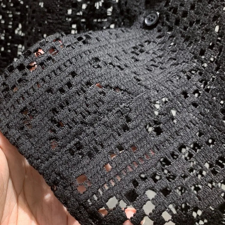 Summer Mens Hollow Out Crochet Beach Shirt Short Sleeve Single Breasted Loose Fit Tops Vintage Breathable Night Clubwear Shirts