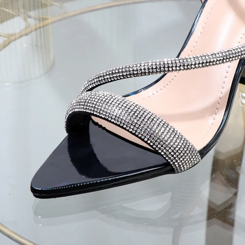Luxury elegant green shoes 2025 summer new high heels fashion Joker fashion fairy sandals Rhinestone buckle with women's shoes