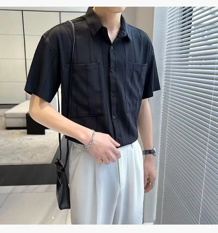Premium Stripe Jacquard Short‑Sleeve Shirt