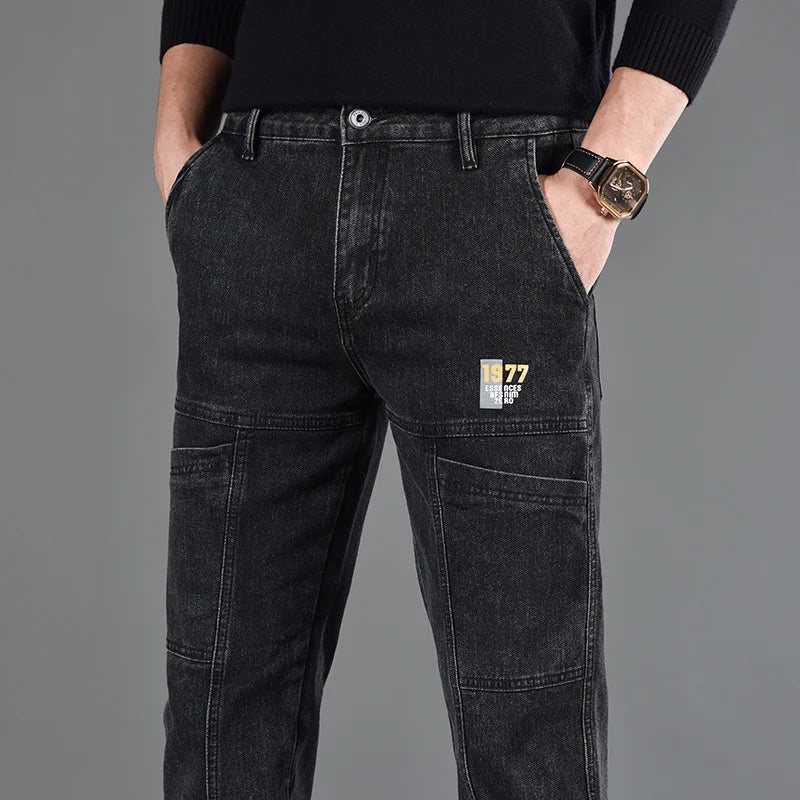Six‑Pocket Fashion Print Jeans