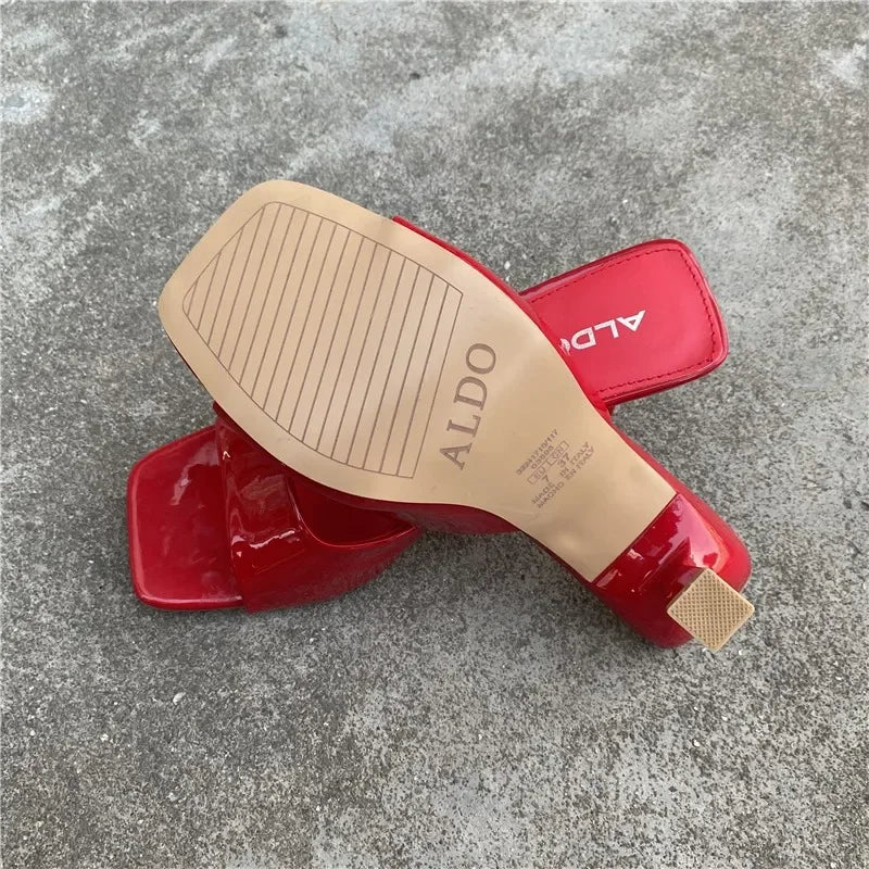 Women’s Square‑Head Thin High‑Heel Slippers