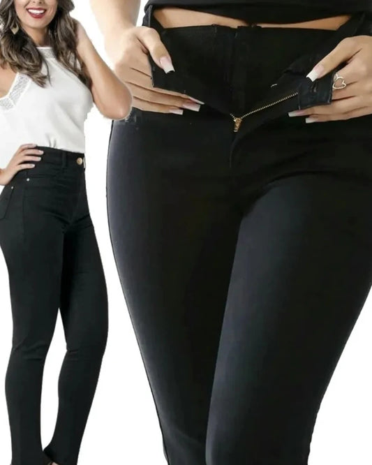 Women Jeans High Waist With Super Lipo Spandex Tummy Squeeze Slimming Waist Tight Denim Pants With Zipped
