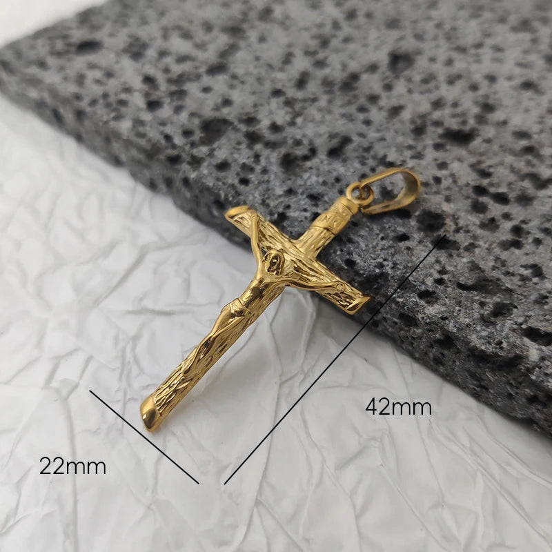 New Design 18K Gold Plated Waterproof Stainless Steel Jesus Cross Pendant For Men Religious Charms