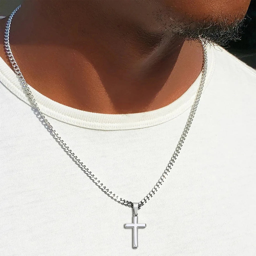 “To My Dad” Cross Necklace – Stainless Steel Cuban Chain with Gift Card & Box