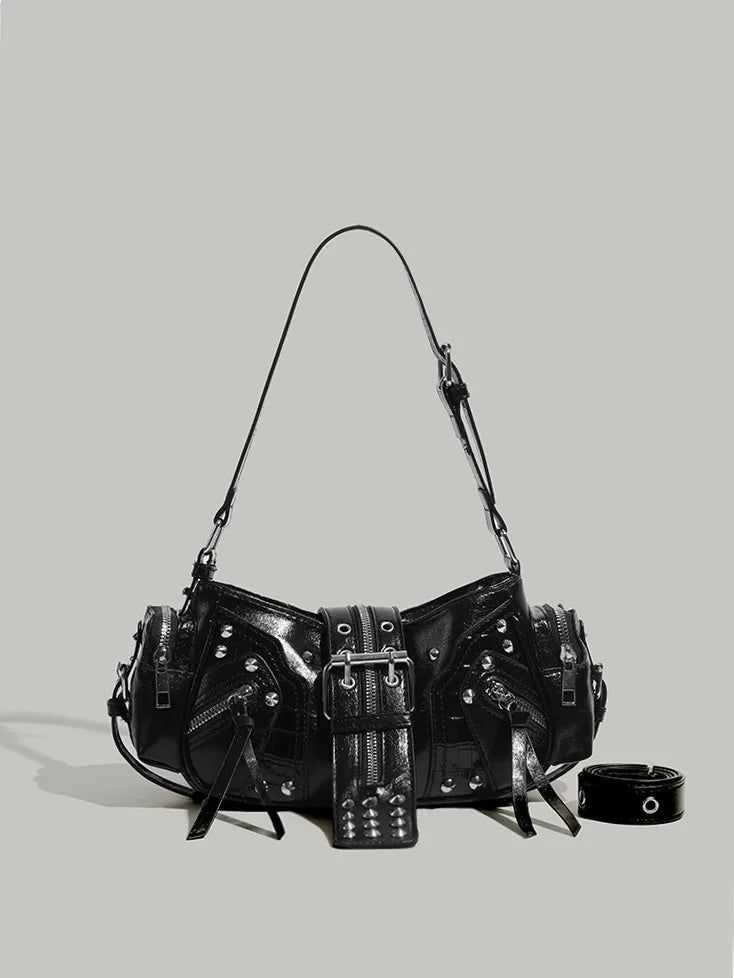 Women's Y2k Studded PU Leather Shoulder Purse Gothic Punk Vintage Rivet Handbag Black Bag with Spikes Luxury Underarm Bags