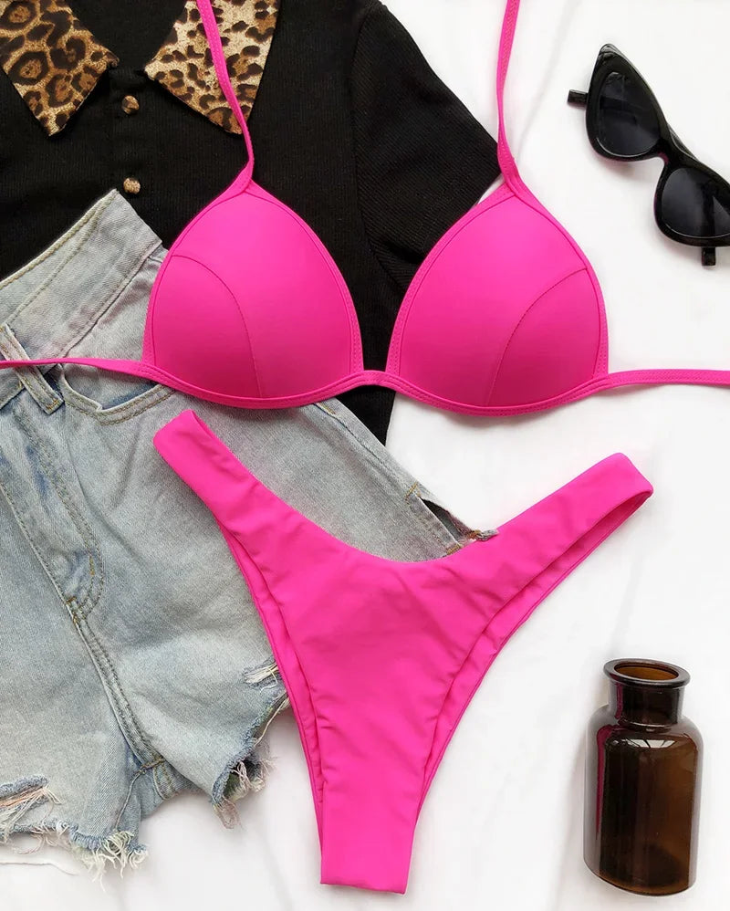 Halter Bra‑Cup Push‑Up Bikini