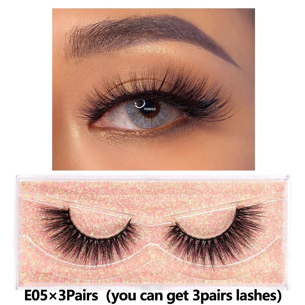 FOXESJI 3Pairs 3D Mink Lashes Fluffy Wispy Soft Corss Mink Fake Eyelashes Reusable Lash Extension Thick False Eyelashes Makeup