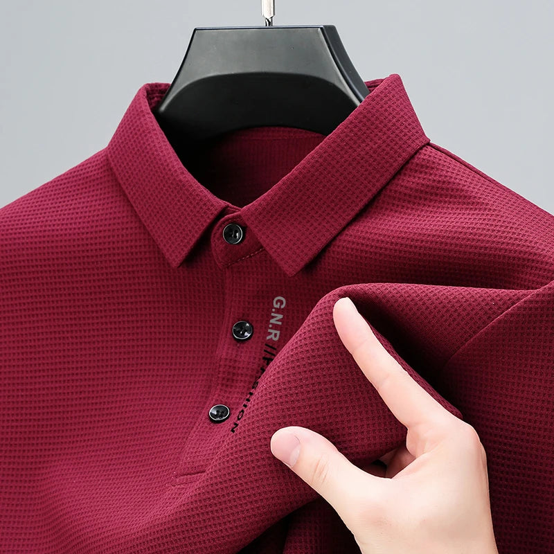 Waffle Knit Long‑Sleeve Polo Shirt