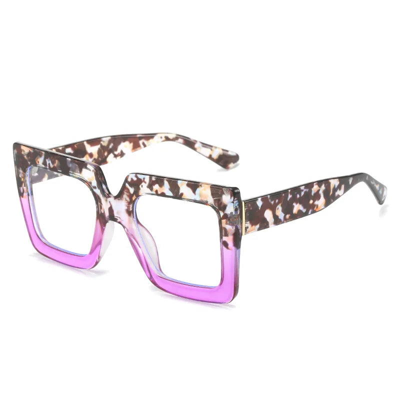 Unique Purple Green Glasses Frame Women New Fashion Oversized Square Computer Eyeglasses Shades Retro Female Clear Lens Eyewear