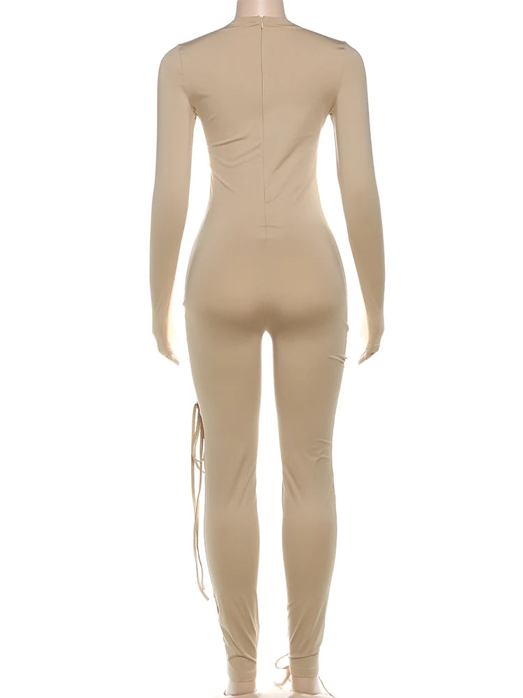 Nibber Women’s Cross‑Bandage Tassel Jumpsuit