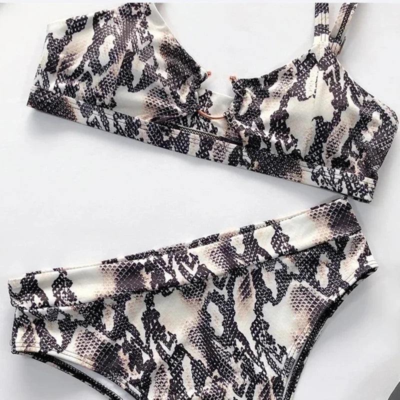 Snake‑Print Hollow‑Out Bikini
