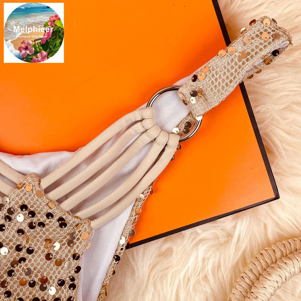 Melphieer 2026 Sparkle Shell Bikini – Designer‑Inspired Tie Bikini Set for Women’s Summer Beach Holidays
