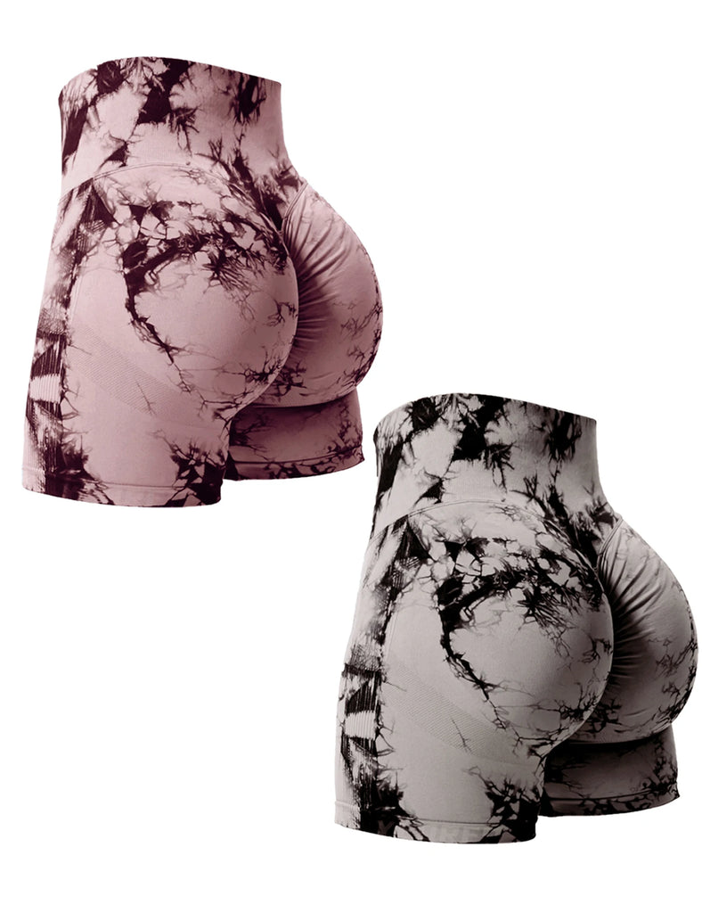 Women’s Tie‑Dye High‑Waist Seamless Gym Shorts – 2PCS Stretch Fitness Shorts, Butt‑Enhancing, Skinny Sport Style