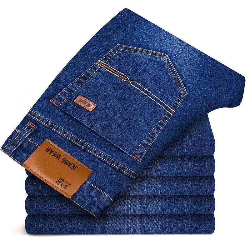 Straight‑Leg Micro‑Elastic Jeans