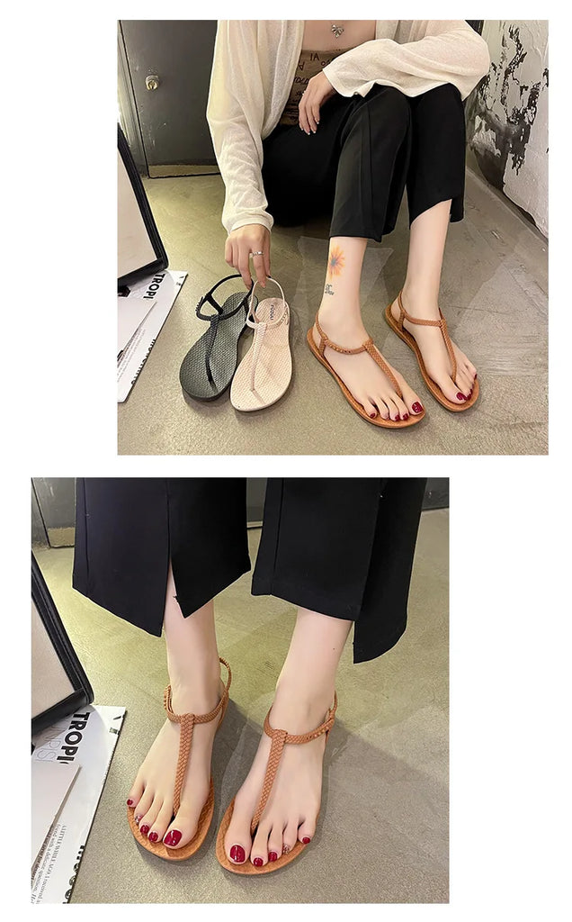 Women’s Bohemian Flat Sandals — Summer Clip‑Toe Flip Flops Casual Comfort Beach Shoes