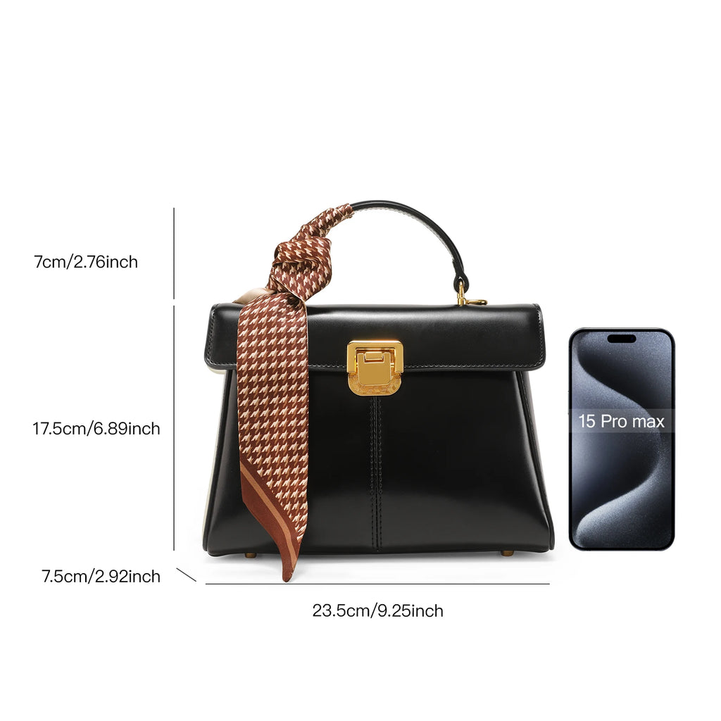 ITAMOOD Genuine Leather Handbag with Scarf | Luxury Designer Trendy Shoulder Bag Solid Color Commuting Bag | bags for women gift