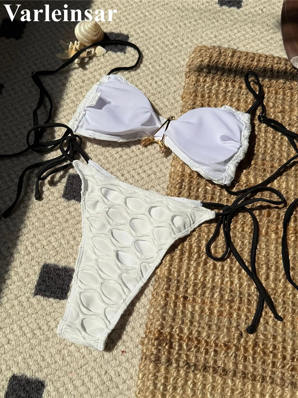 Metal Star High‑Cut Strappy Bikini