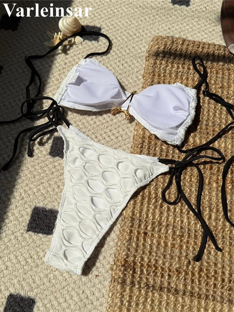 Women’s Metal Star High‑Cut Strappy Bikini – Sexy Two‑Piece Backless Swimsuit V6817