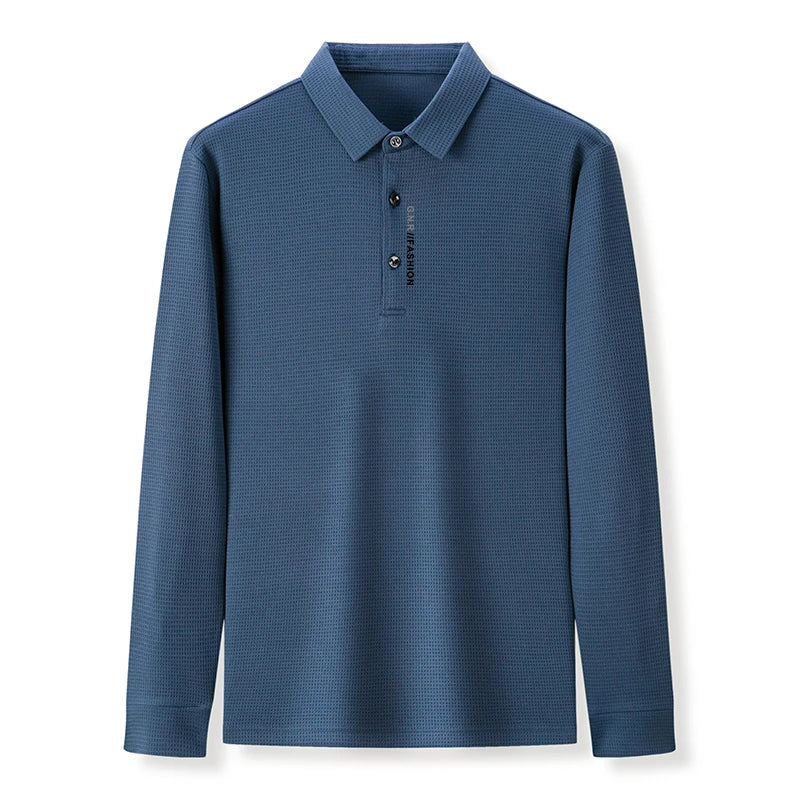 Waffle Knit Long‑Sleeve Polo Shirt