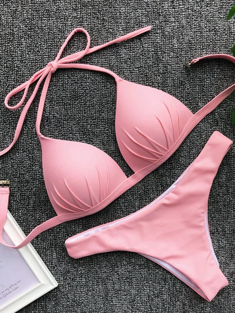 Halter Bra‑Cup Push‑Up Bikini
