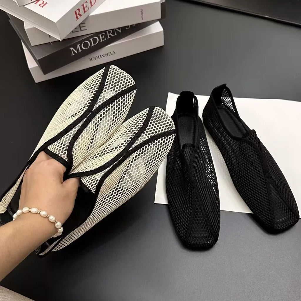 Hollowed-out Mesh Sandals for Women - Summer One-Piece Square-Toe Flat Mary Jane Sandals