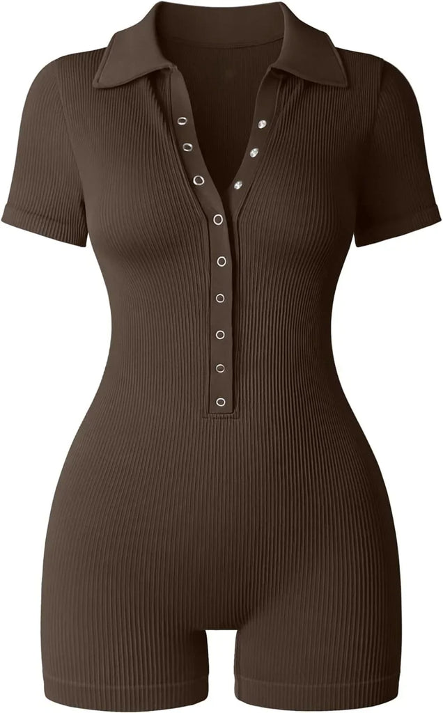 Sports Jumpsuit Solid Color Sheath Women's Yoga Jumpsuit Ribbed V-Neck Stretch Waist Bodycon Playsuits Rompers High Waist