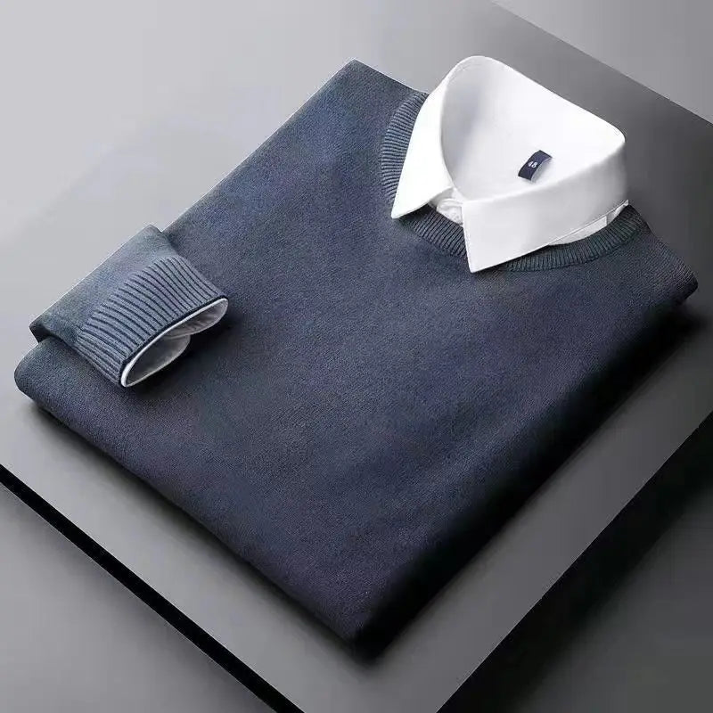 Men’s Autumn Winter Slim Fit Fake Two‑Piece Sweater