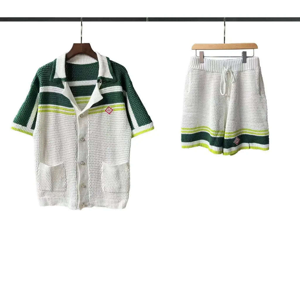CASABLANCA T Shirt 100% Cotton Color Matching Summer Men's Summer Set Beach Short Sleeve Round Neck T-shirt Women Two-piece Set