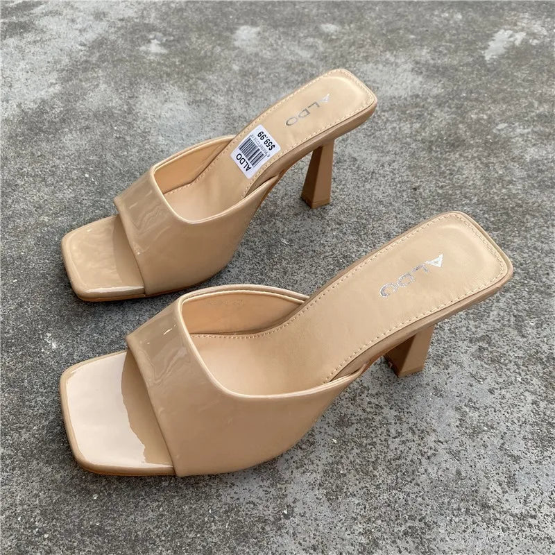 Women’s Square‑Head Thin High‑Heel Slippers