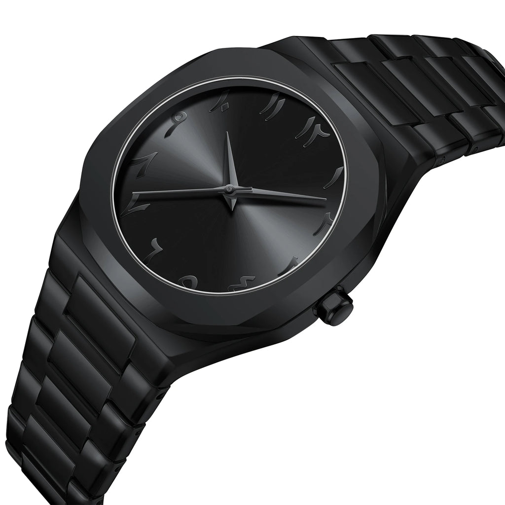 Modern minimalist personality creative all-black men's watch Arabic digital sports leisure alloy men's watch unique design watch