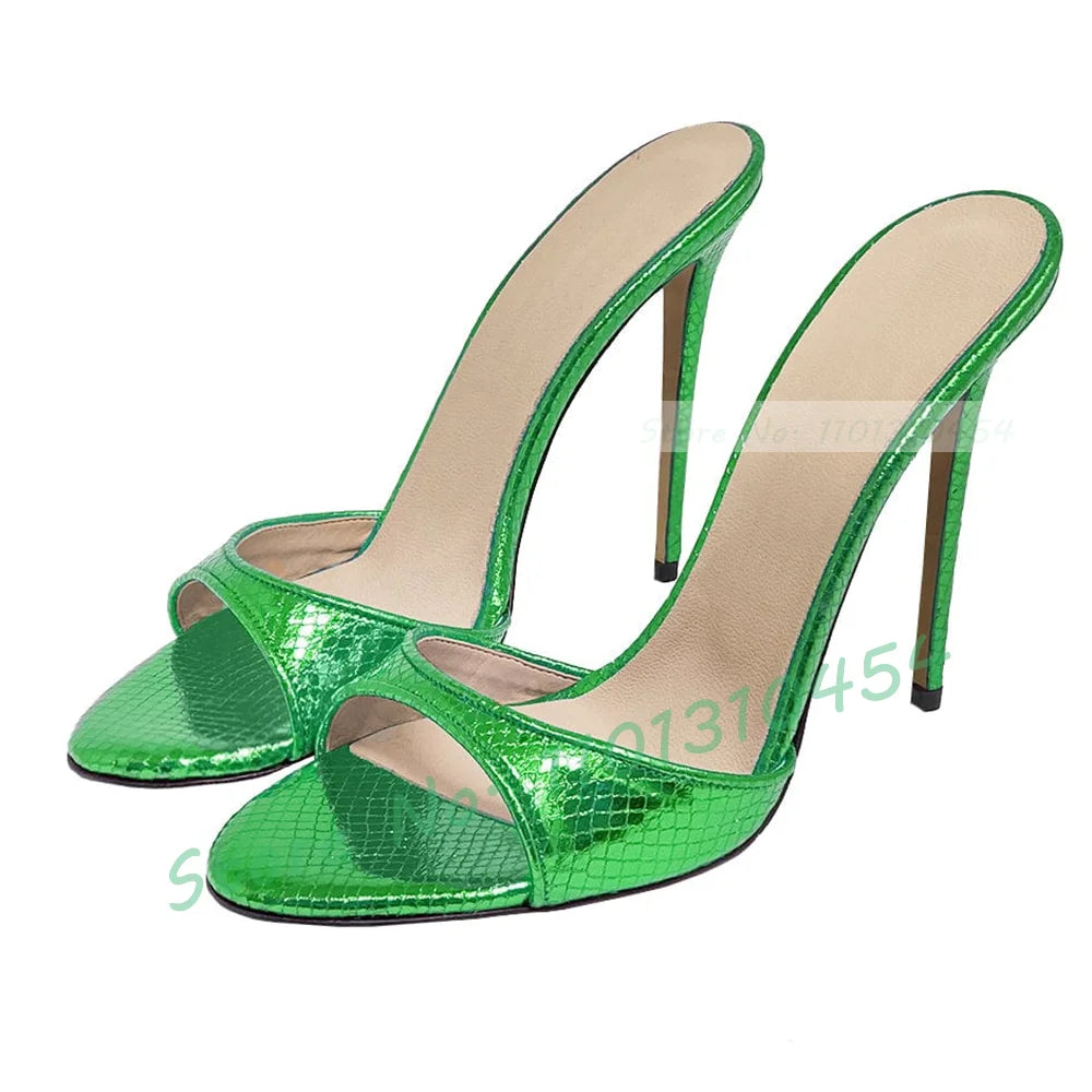 Snake‑Print Open‑Toe Stiletto Slides