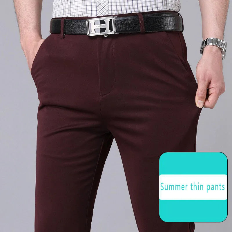 Men’s Stretch Smart Casual Pants – Solid Black Quick‑Dry Office Trousers, Korean Straight Fit for Spring & Autumn
