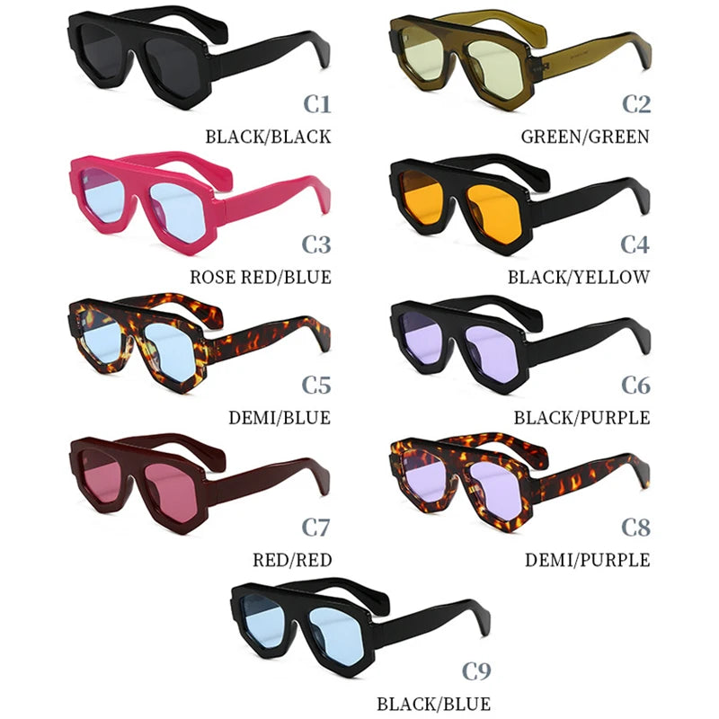 SO&EI Fashion Irregular Square Women Sunglasses Shades UV400 Retro Blue Purple Men Sun Glasses