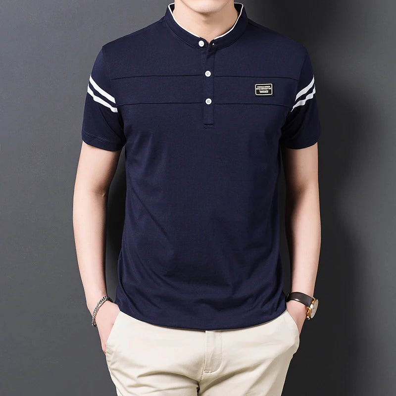 Stand‑Up Neck Cotton Polo