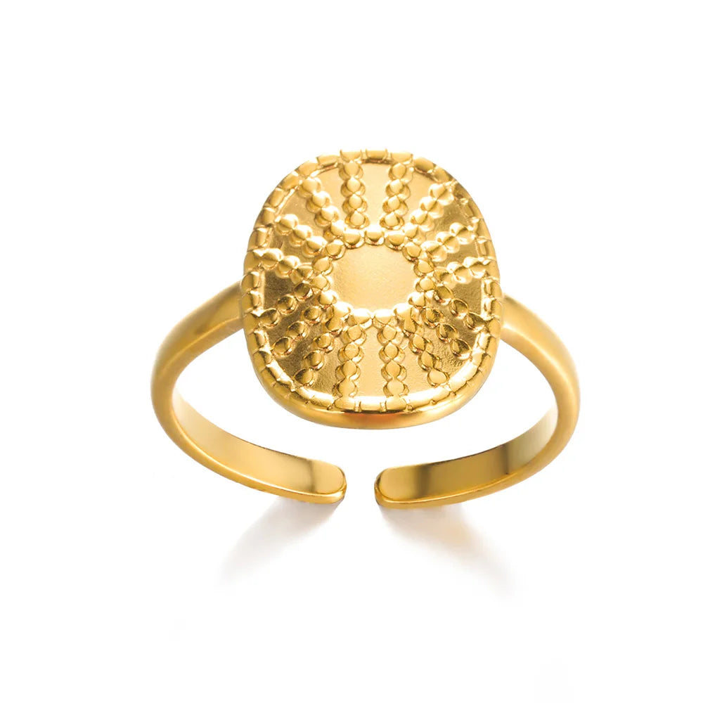 Minimalist Textured Stainless Steel Geometric Rings – Gold Open Adjustable Couple Ring for Women & Men