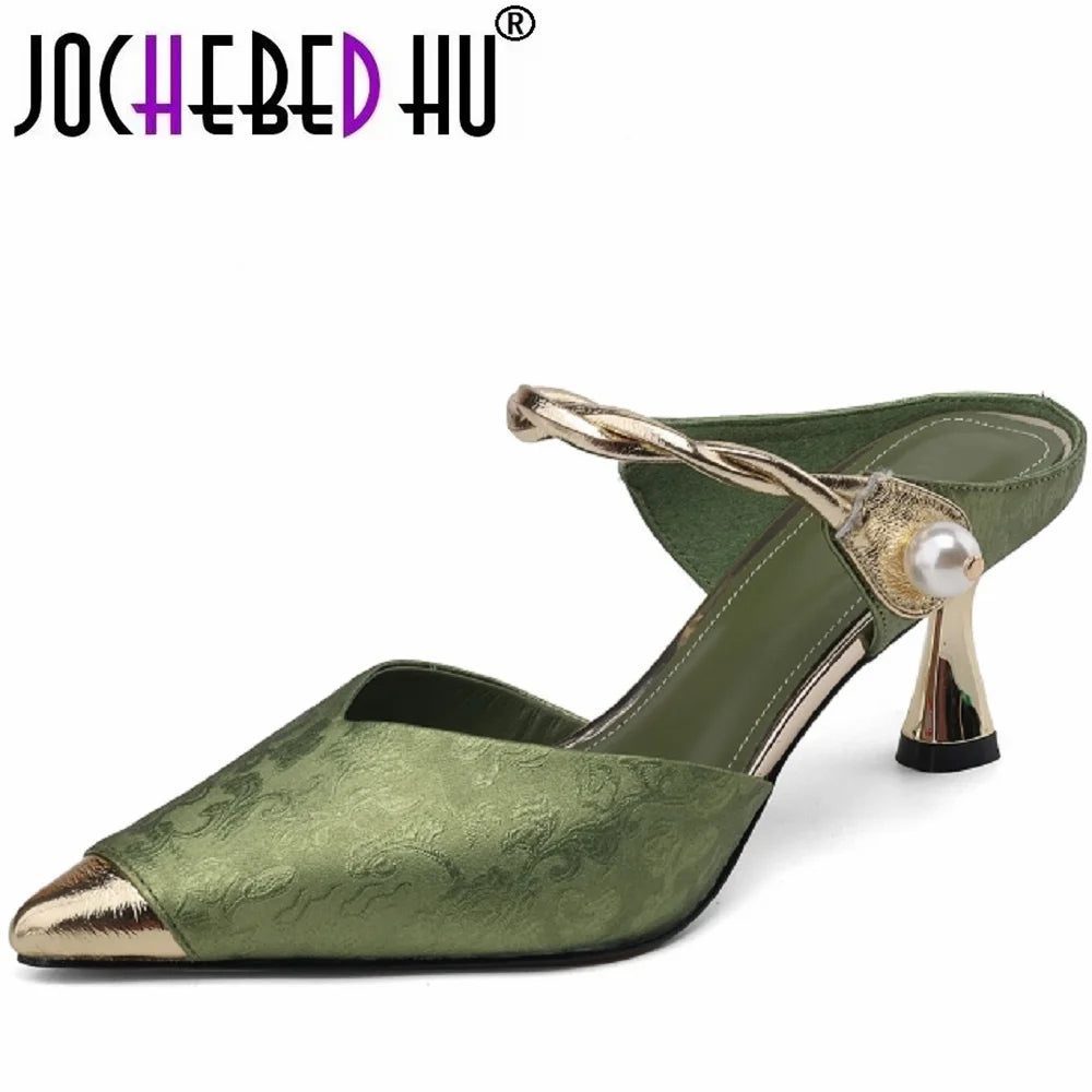 Pointed Toe Pearl Slingback Sandals