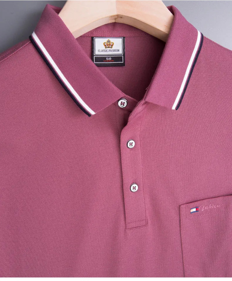Top Grade Summer Short Sleeve Korean New Fashion Cotton Soft Pure Color Lapel Slim Fit Casual Tops Men's pocket Polo Shirts