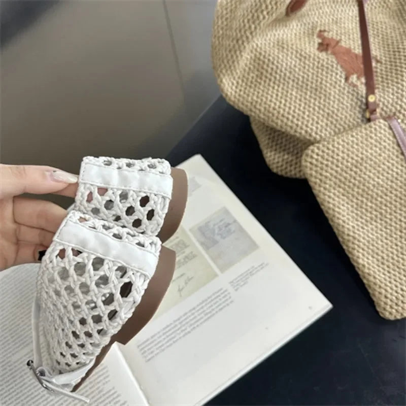Women’s Woven Hollow‑Out Flat Sandals