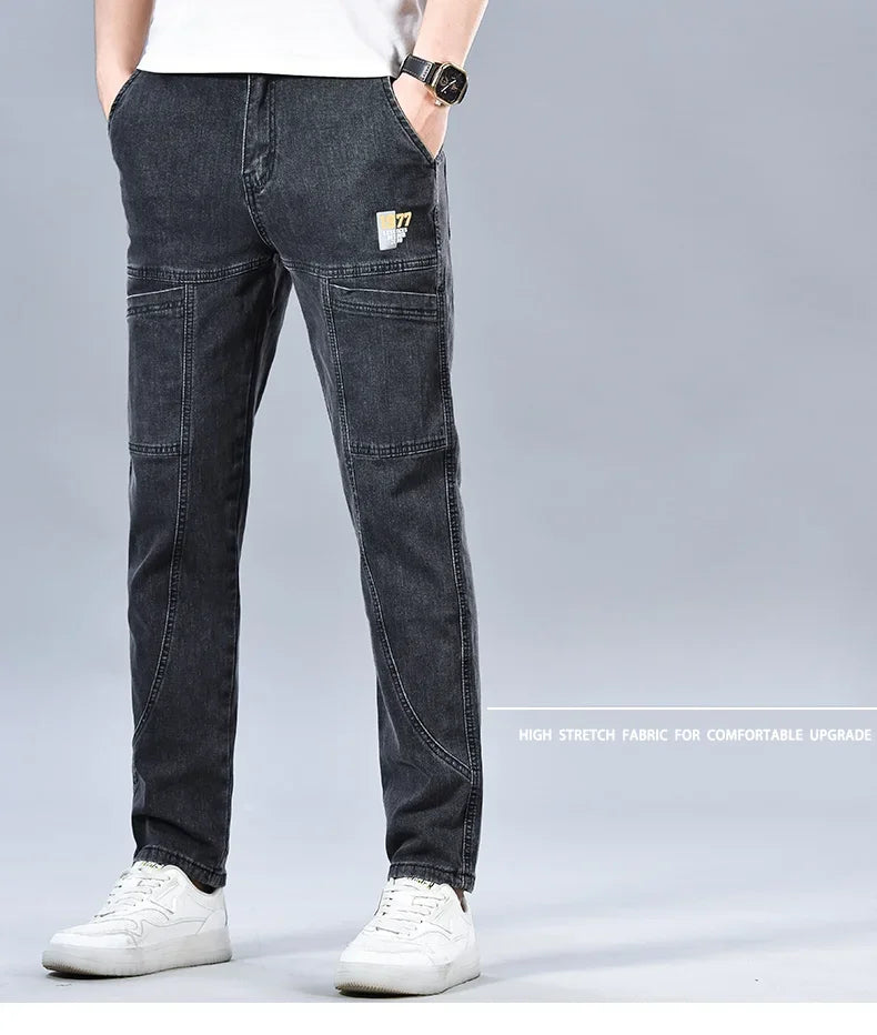 Multi‑Pocket Stretch Denim Jeans