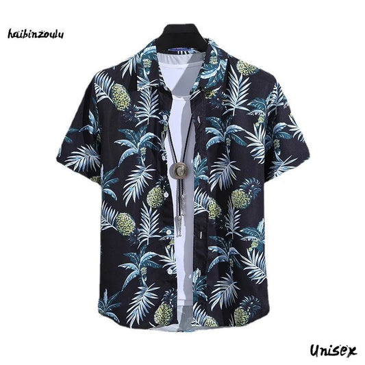 Men’s Summer Printed Short‑Sleeve Shirt – Thin Beachwear Turtle‑Neck / Polo Casual Top