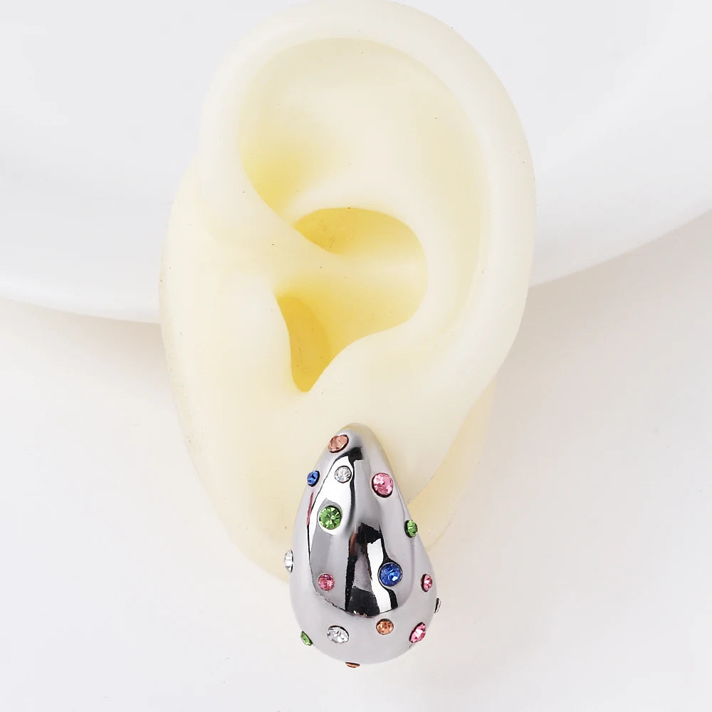 Waterproof 18K PVD Gold Teardrop Stud Earrings — Stainless Steel Inlay Bead Elegant Drop Earrings for Women